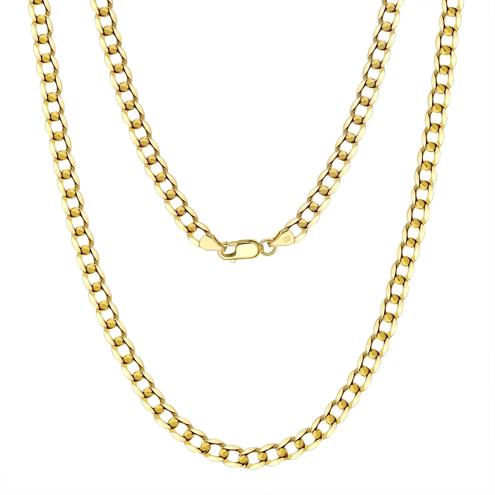 RINNTIN SC60-5 Gold Chain Necklace Designs Italian 5mm Diamond Cut Cuban Link Curb Chain Necklace for Women Men