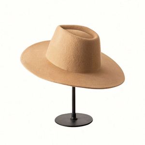High Quality 100% Wool Winter 9.5cm Flat Wide Brim Australian Wool Felt Fedora Cowboy <b>Hat</b> - Product Image 6