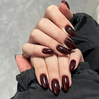 Faux Ongles Amande Bourgogne 24 Pièces ABS Brillant Couleur Unie Longueur Moyenne Ongles à Presser Réutilisables Qualité Salon OEM/ODM