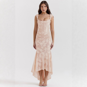 Robe longue moulante unie à volants pour <span class=keywords><strong>femme</strong></span>, été 2024, tenue élégante pour soirée et festival, asymétrique, sans bretelles, style Y2K - Product Image 2