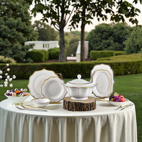 Service de table rond moderne en porcelaine fine (60 pièces) avec bordure dorée pour 12 personnes – Idéal pour les cadeaux d'affaires