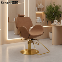 Nouvelles chaises de barbier dorées inclinables, chaise de salon marron, équipement de salon de coiffure et de beauté avec structure métallique, mobilier de salon