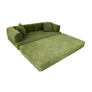 Sofá cama moderno en forma de L de terciopelo con respaldo acolchado y brazos acolchados, convertible y comprimido, para sala de estar - Product Image 1
