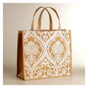 Sac fourre-tout en jute naturel réutilisable personnalisable, emballage cadeau cosmétique, pochette à cordon avec poignée pour le shopping - Product Image 1