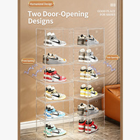Boîte de rangement double pour chaussures en plastique transparent, personnalisable en usine, pliable, à montage simple, avec porte magnétique, stable et empilable, pour salle de bain