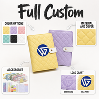 Ensemble de planificateur à budget en cuir PU OEM personnalisé, organiseur d'enveloppes à 6 anneaux, pochettes zippées, autocollants multicolores
