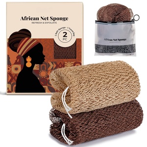 Custom logo African Net <b>Sponge</b> Exfoliating <b>Bath</b> Brush for Body Cleaning <b>Sponge</b> with Knots Drawstring Design Suits All Skin Types - Product Image 1