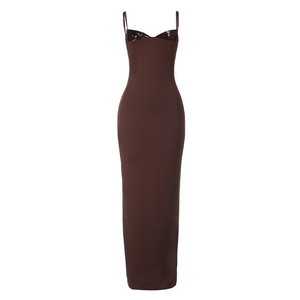 <span class=keywords><strong>Robe</strong></span> de soirée longue élégante pour femme, à sequins, couleur unie, sexy, décolleté plongeant, fines bretelles, coupe ajustée, idéale pour les soirées et les rendez-vous - Product Image 6