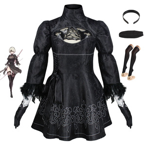 Costume de cosplay NieR Automata 2B pour femme, robe noire, veste, short, gants, bas, bandeau, ceinture, tenue de jeu de rôle anime - Product Image 2