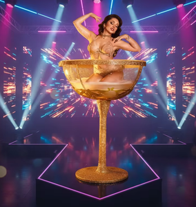 LiqVis Nuevo Diseño de Lujo, Accesorios de Escenario Personalizados, Copa de Martini de Plástico y Metal Dorado con Brillantina para Espectáculos de Danza y Agua - Product Image 1