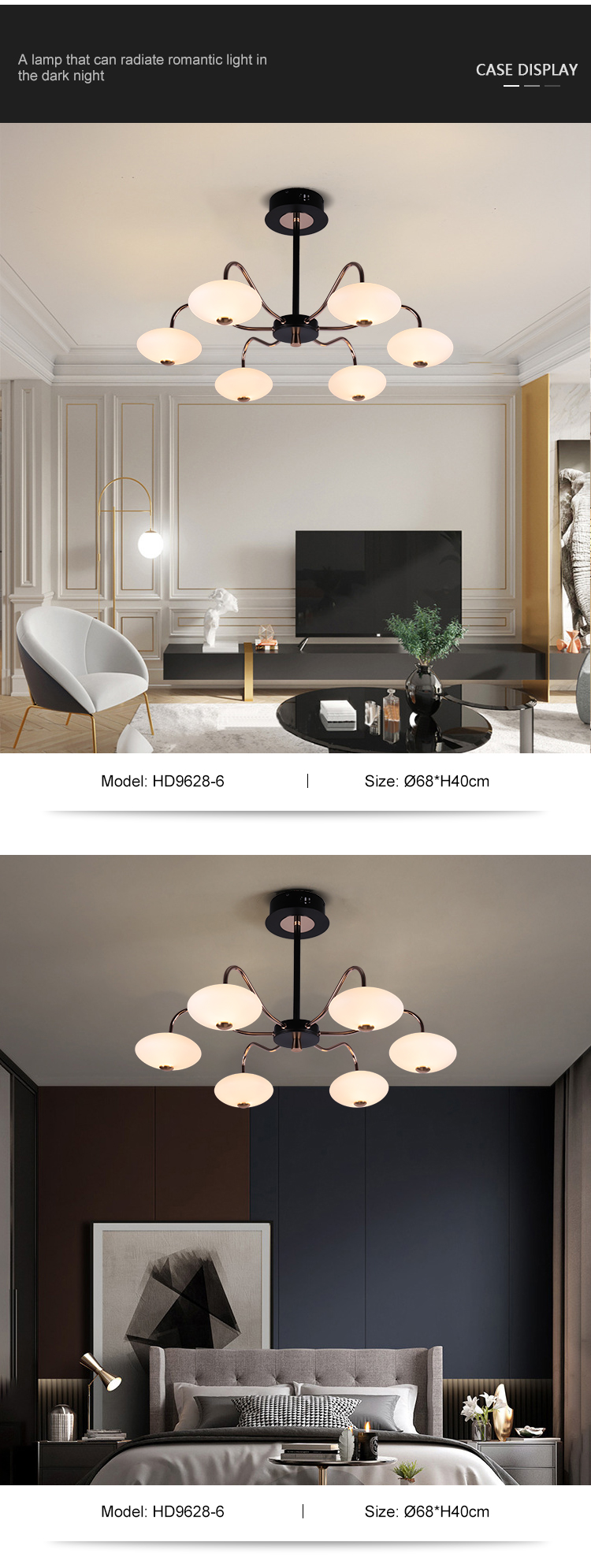 Nordic Style Modern 6Arms Decoration Club Dining Room Home Acrylic E27 Pendant Lamp