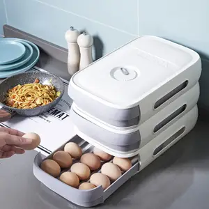 Baki Pemegang Telur Geser Otomatis, Kotak Penyimpanan Telur Geser Otomatis untuk Kulkas