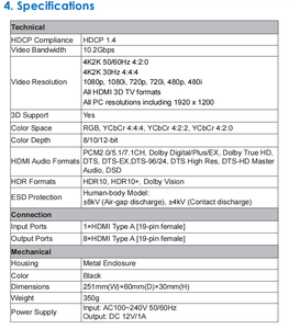Bộ chia <span class=keywords><strong>HDMI</strong></span> 4K60hz 4:2:0 4K30hz 1x8 HDR 3D chức năng EDID một trong bốn Bộ chia <span class=keywords><strong>HDMI</strong></span> 4K - Product Image 3