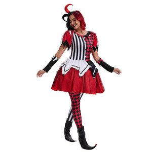 Costume de Clown Effrayant pour Halloween 2025, Déguisement pour Femmes Adultes, Tenue de Soirée de Cirque, Design à Carreaux Rouge et Noir - Product Image 3