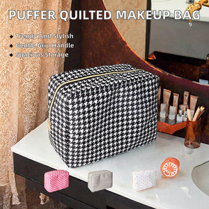 Large Houndstooth Cosmetic Bag With Zipper Multi-Function Travel <b>Makeup</b> Organizer Classic Style Textile <b>Case</b> - Product Image 2