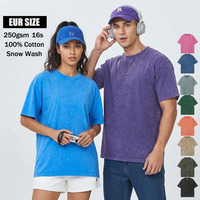 T-shirt unisexe vierge à épaules tombantes, coupe oversize, col rond, 250 g/m², en coton uni délavé à l'acide effet neige