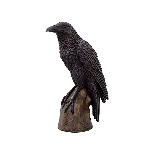 Black Raven Bird on Stump Statue Cold Cast Resin Figurine