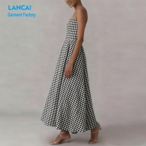 Custom Apparel Manufacturers Wholesale Boutique Clothing Women Strapless <b>a</b> <b>Line</b> Tweed Midi Dresses - Product Image 2