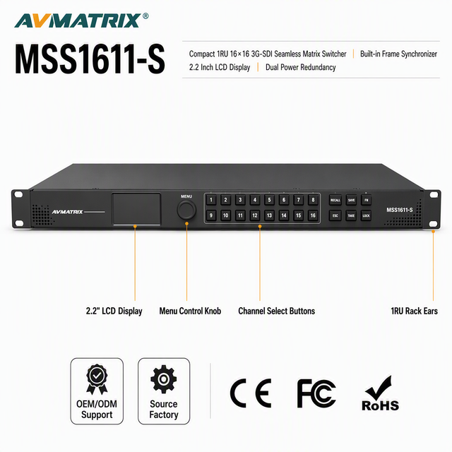 AVMATRIX MSS1611-S 16x16 3G-SDI Seamless Matrix Switcher 1RU Video Router with LCD Display & Redundant Power for Broadcast