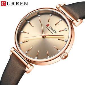 Reloj de cuarzo para mujer CURREN BLANCHE, esfera de color burdeos degradado, marcadores de hora de cristal, caja de oro rosa, correa de cuero suave, reloj de vestir para mujer - Product Image 5