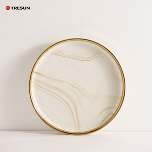 oem custom rectangle plates bowls <b>marble</b> design golden rim trim luxury porcelain <b>dinnerware</b> tableware and cup <b>set</b> - Product Image 4
