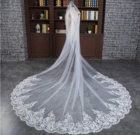 Feishiluo nouveau une couche longue cathédrale Style voile de mariage brodé dentelle Applique bord voile de mariée avec peigne