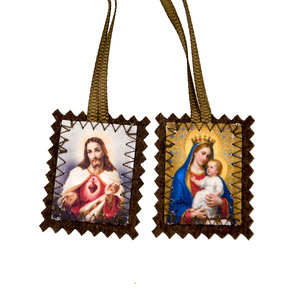 Collier scapulaires catholiques <span class=keywords><strong>coeur</strong></span> effrayé de jésus vierge marie tissu polyester marron fait à la main scapulaires catholiques cadeaux - Product Image 1