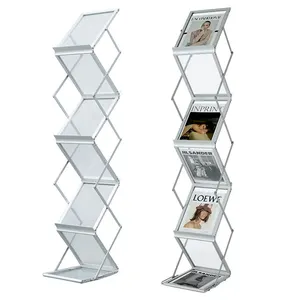 Bingkai aluminium dapat dilipat untuk luar ruangan pegangan ukuran A4 stan promosi majalah standdee Promosi brosur portabel untuk promosi