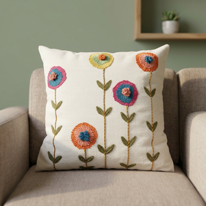 Funda de Cojín Cuadrada de Lino y Algodón, Estilo Nórdico, Diseño de Flores Bordadas Coloridas, Funda de Almohada Decorativa - Product Image 2