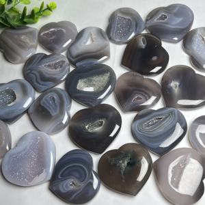 قلوب عقيق درزي طبيعي قلب كريستال عقيق جيود مجموعة قلوب للشفاء ديكور المنزل هدية وديكور - Product Image 3