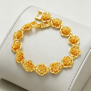 Bracciale con ciondolo a forma di peonia in stile etnico vietnamita, placcato oro 24K, in ottone, per l'autunno, con peonia 3D rigida, portafortuna, per donne e ragazze - Product Image 2