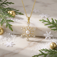 Pendentif Breloque ZG Vintage Flocon de Neige Hiver Perle d'Eau Douce Pierre Précieuse Laiton Bijou de Fête Festif