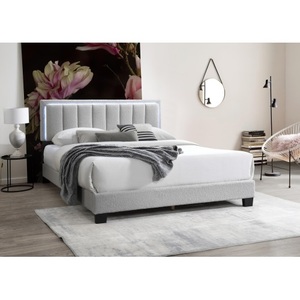 Light Gray Modern Soft <b>Bed</b> Wool Fabric <b>Queen</b> <b>Size</b> <b>Bed</b> with LED Full Upholstered Bedframe Eco-Friendly - Product Image 3