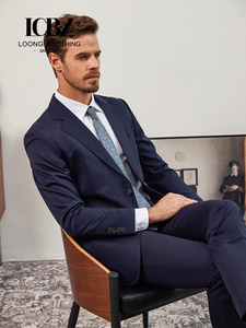 Costumes de pantalon d'affaires de haute qualité pour hommes, <span class=keywords><strong>bleu</strong></span> foncé, en <span class=keywords><strong>laine</strong></span>, deux pièces, style américain/britannique, ensemble de costume de mariage respirant - Product Image 5