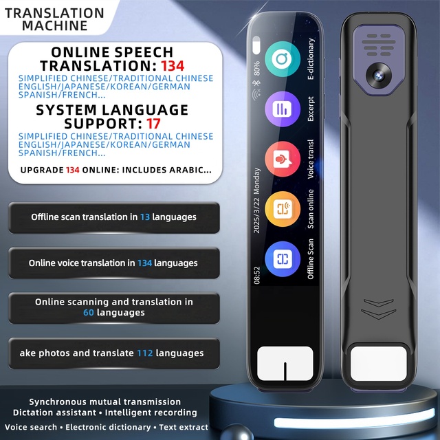 AI Smart Translation Pen Portable Instant Voice Translation for Touchscreen Universal Dictionary Scanner Built-In Speaker