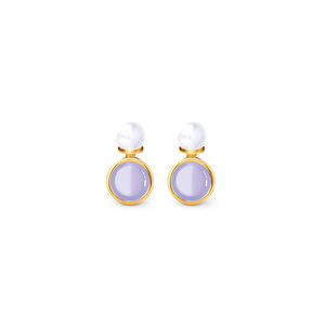 Boucles d'oreilles en cristal avec perle et pierre violette plaquées or PVD en acier inoxydable 316L, durables et résistantes - Product Image 2