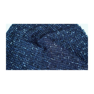 Tela Tweed de Primera Calidad Hecha en Corea, Color Azul Marino con Detalles Metálicos Plateados, Tejido de Lujo y Textil Tejido Personalizado OEM y ODM - Product Image 3