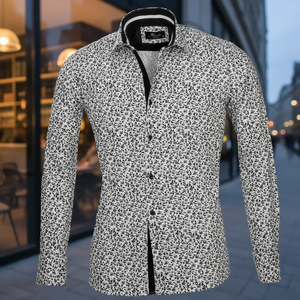 Printed Casual <b>Collarless</b> <b>Men's</b> 100% Cotton Long Sleeve Fashion Dress <b>Shirt</b> - Product Image 3