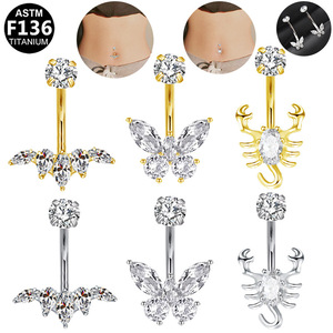 Piercing de nombril en titane avec zircone papillon, bijoux de piercing pour nombril, titane ASTM F136 - Product Image 1