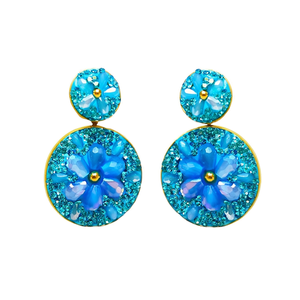 Crystal <b>Earrings</b> <b>Blue</b> Flower Design PVD Gold Plated 316L Stainless Steel Sustainable Resistant Jewelry - Product Image 2