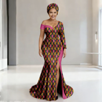 Robe de mariée traditionnelle africaine Dashiki pour femme, fendue, longueur ras du sol, grande taille, en coton, coupe ajustée, assortie à un turban 2525194