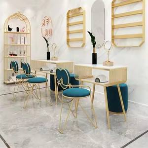 Vente directe d'usine d'un ensemble table et chaises <span class=keywords><strong>de</strong></span> salon <span class=keywords><strong>de</strong></span> manucure en marbre doré et léger pour les ongles - Product Image 2