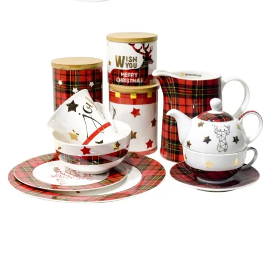 Sıcak satış noel kahve kupaları kupalar tabaklar kaseler kek standı demlik seramik noel hediyesi