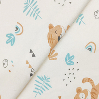 Vente en gros d'usine de tissu textile tricoté double matière, nouveau tissu imprimé en coton de dessin animé animal à la mode pour bébé/
