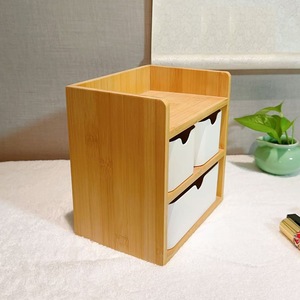 Bamboo Wood Desktop <b>Storage</b> <b>Box</b> 3 Tier <b>Drawer</b> Organizer White Rectangle Standing Type Office Desk Study Table Organizer - Product Image 3