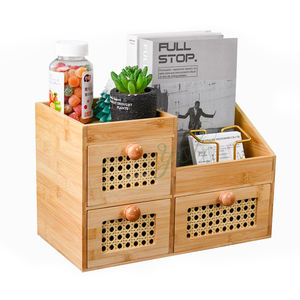 Apilable multifunción personalizado respetuoso con el medio ambiente accesorios de madera de bambú gabinete organizador caja de almacenamiento de escritorio con cajón de tejido - Product Image 2