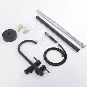 Floor Stand Faucet All Copper Gunmetal Gray 2 Handles Rain Showerhead Ceramic Valve Core Bathtub Sink Bathroom Fixture - Product Image 4