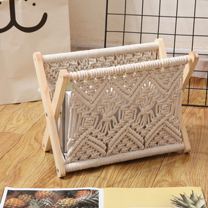Nordic Cotton Rope Woven Magazine Rack Storage <b>Shelf</b> For Books <b>Desktop</b> Organizer Photo Prop - Product Image 3