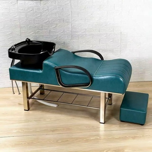 Lavacabezas semirreclinable para peluquería con pedales, sillón de lavado de cabello con función de enjuague de agua - Product Image 3