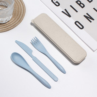 Ensemble de couverts GEMEI écologiques en paille de blé, couteaux, fourchettes et cuillères, légers, pour les voyages et le camping